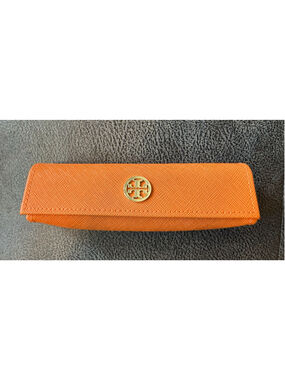 Tory Burch Orange Saffiano Leather Glasses Case